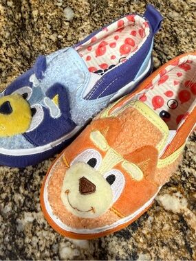 Kids Plush Animal Slip-On Sneakers in Orange and Blue - Cute Character Design